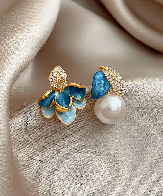 Asymmetrische Perle Tropfen BlauKupfer Emaille Glasur Zirkon Schöne