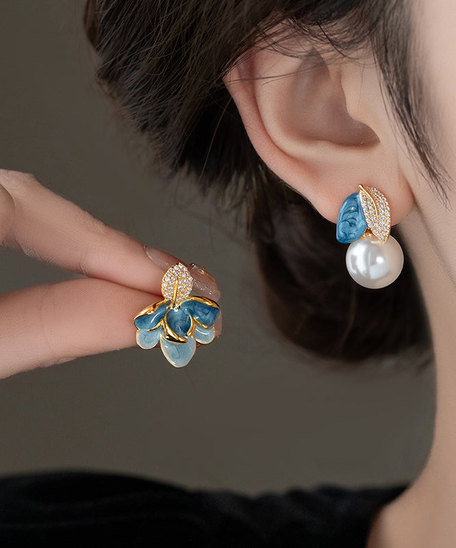 Asymmetrische Perle Tropfen BlauKupfer Emaille Glasur Zirkon Schöne