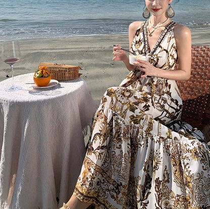 Sommerkleid mit Print, Braun, Strand, schön, Chiffon