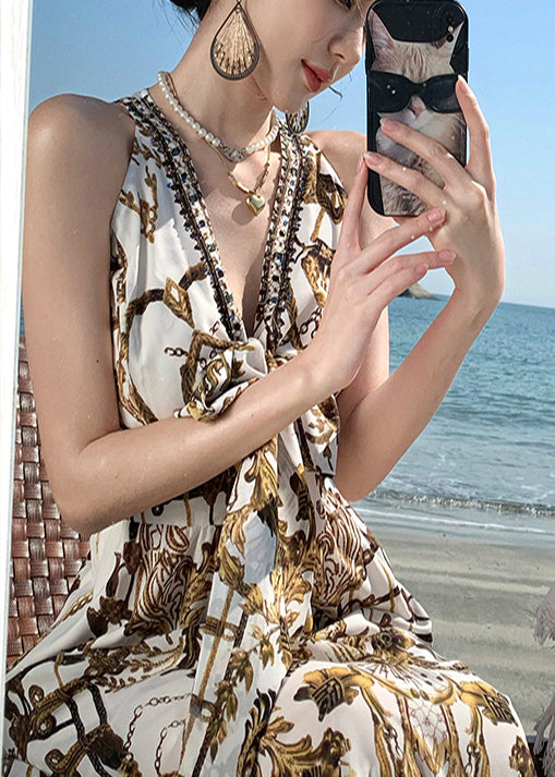 Sommerkleid mit Print, Braun, Strand, schön, Chiffon