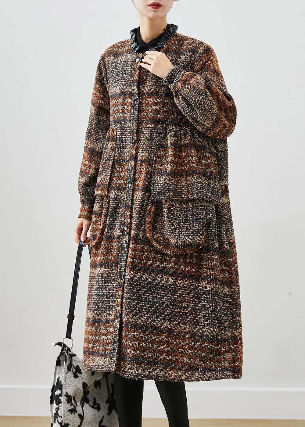 Beautiful Brown Ruffled Pockets Thick Cotton Coats Winter Ada Fashion