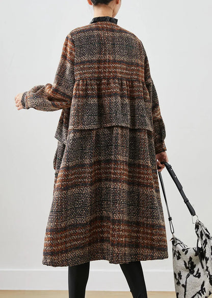 Beautiful Brown Ruffled Pockets Thick Cotton Coats Winter Ada Fashion