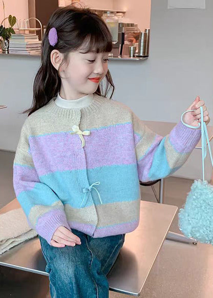 Magnifique cardigan d'hiver en tricot de coton à boutons et col rond pour fille WL045