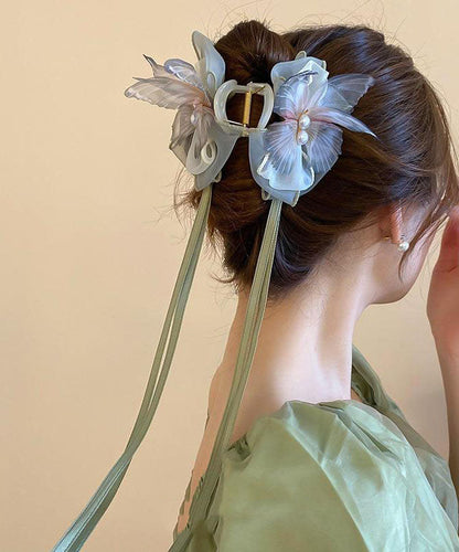 Ribbon Acrylic Pearl Beautiful Hairpin Green Fabric Bow