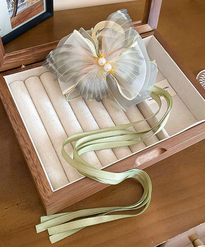 Ribbon Acrylic Pearl Beautiful Hairpin Green Fabric Bow