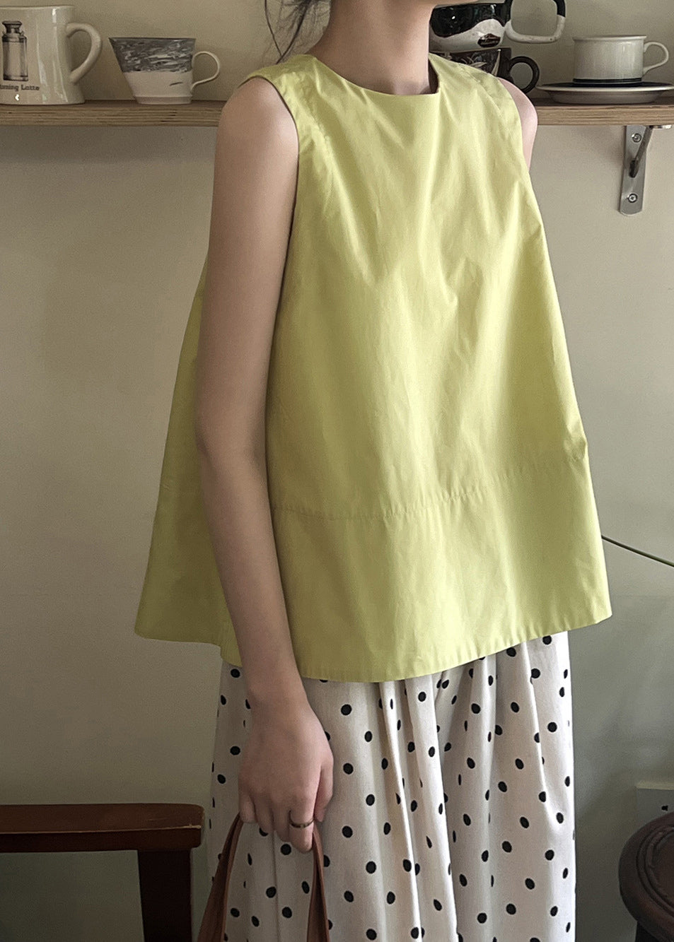 Beautiful Green O Neck Cotton Tops Sleeveless QB001