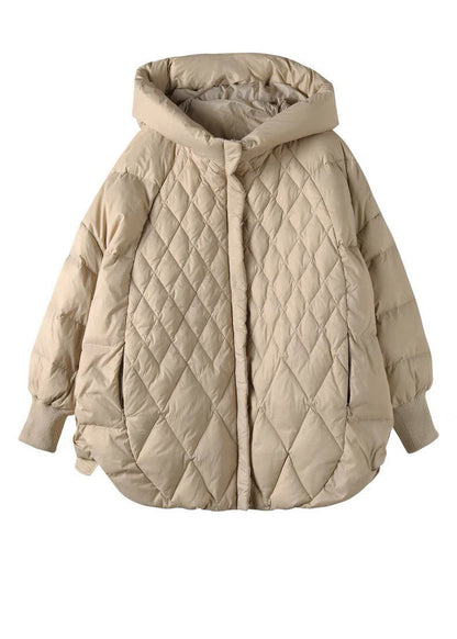 Magnifique manteau d'hiver en duvet de canard décontracté à fermeture éclair kaki QD008