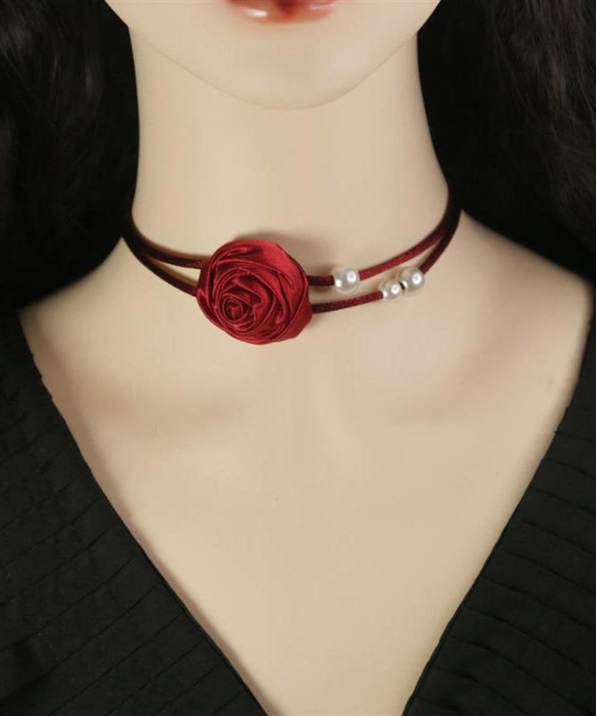 Magnifique collier princesse floral en alliage de soie de mûrier et perles YU019