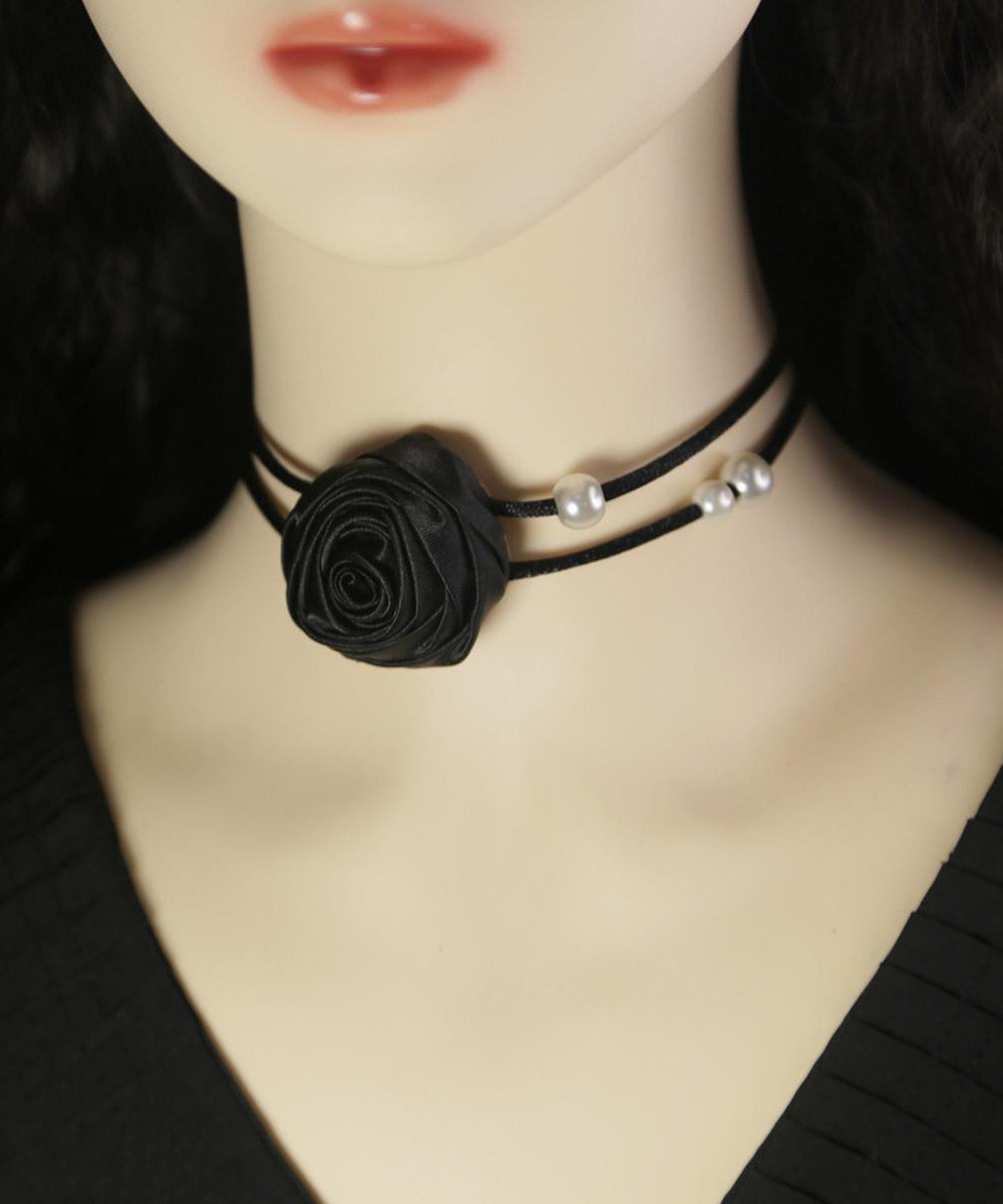 Magnifique collier princesse floral en alliage de soie de mûrier et perles YU019