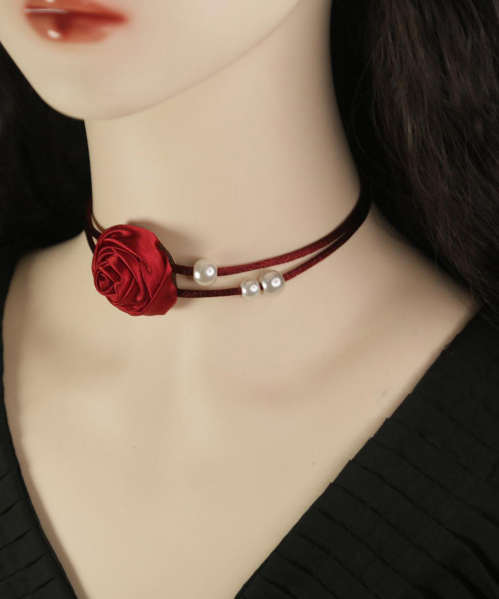 Magnifique collier princesse floral en alliage de soie de mûrier et perles YU019