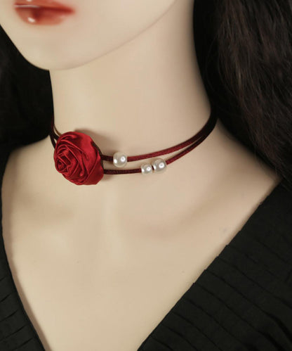 Magnifique collier princesse floral en alliage de soie de mûrier et perles YU019