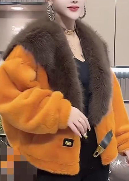 Beautiful Orange Fur Collar Leather And Fur Coats Winter TY017