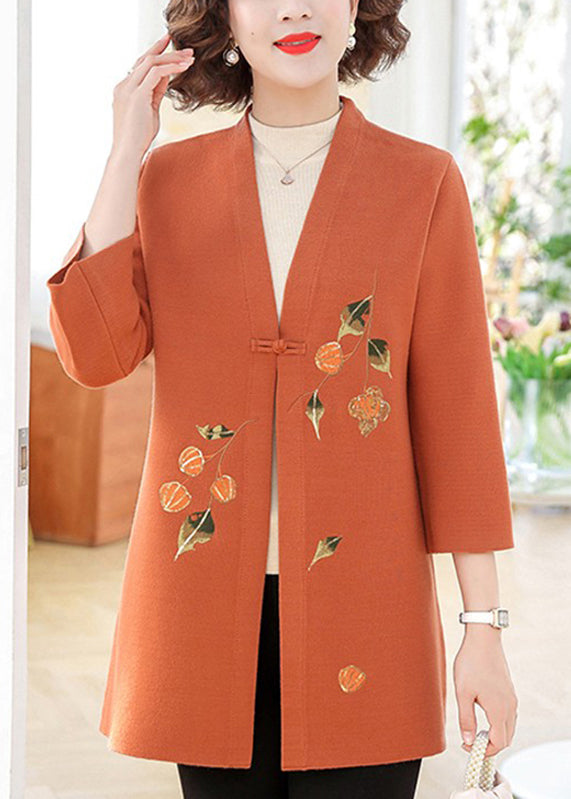 Wunderschöner orangefarbener Baumwoll-Strickpullover mit Armbandärmeln TA009