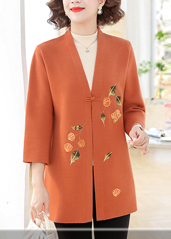 Wunderschöner orangefarbener Baumwoll-Strickpullover mit Armbandärmeln TA009