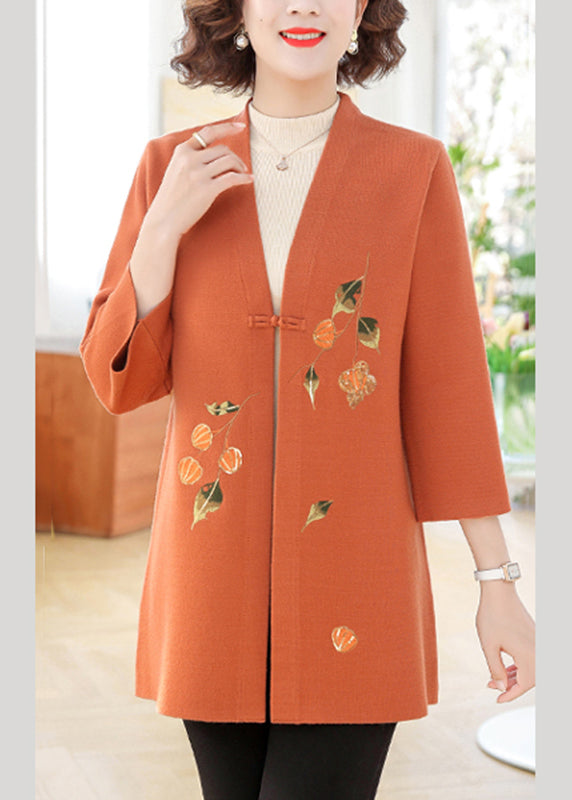 Wunderschöner orangefarbener Baumwoll-Strickpullover mit Armbandärmeln TA009