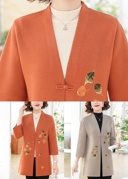 Wunderschöner orangefarbener Baumwoll-Strickpullover mit Armbandärmeln TA009