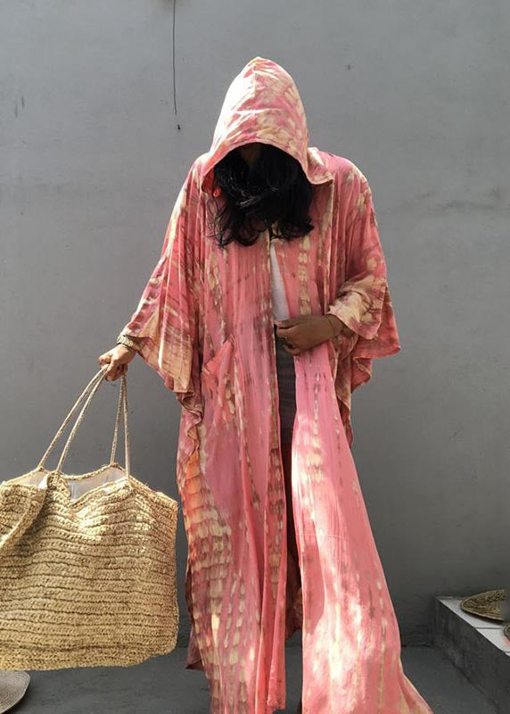 Rosa Mit Kapuze Schöne Strickjacke Lose Druck Baumwolle Sommer