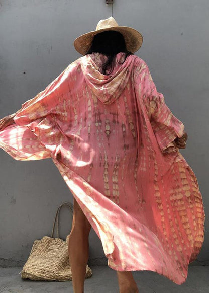 Rosa Mit Kapuze Schöne Strickjacke Lose Druck Baumwolle Sommer