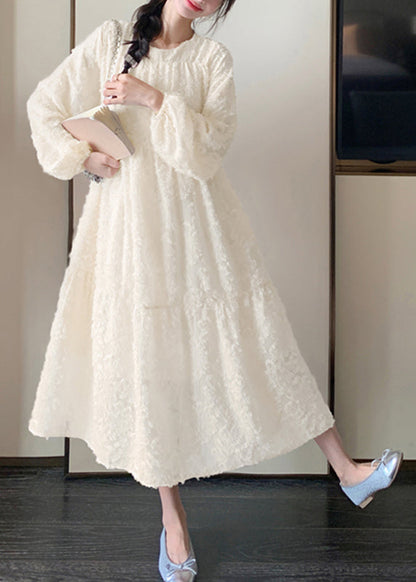 Belle robe longue rose à col rond en dentelle patchwork, printemps TA039
