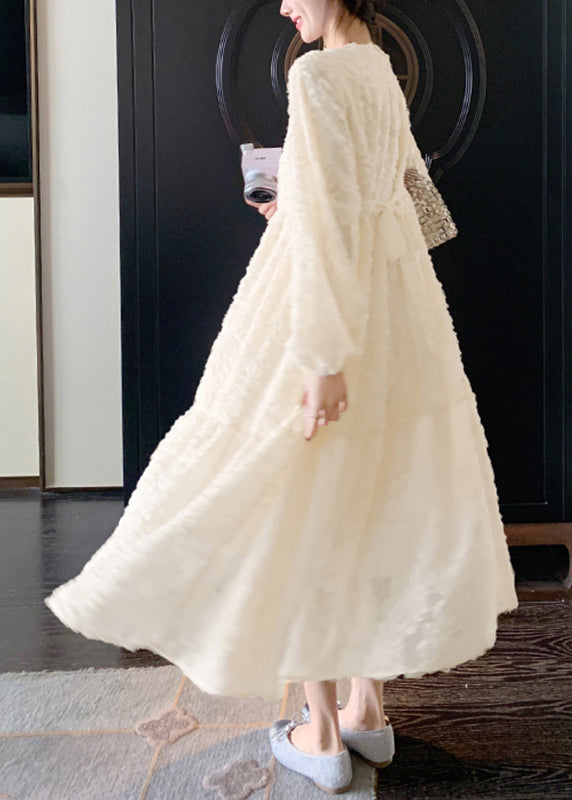 Belle robe longue rose à col rond en dentelle patchwork, printemps TA039