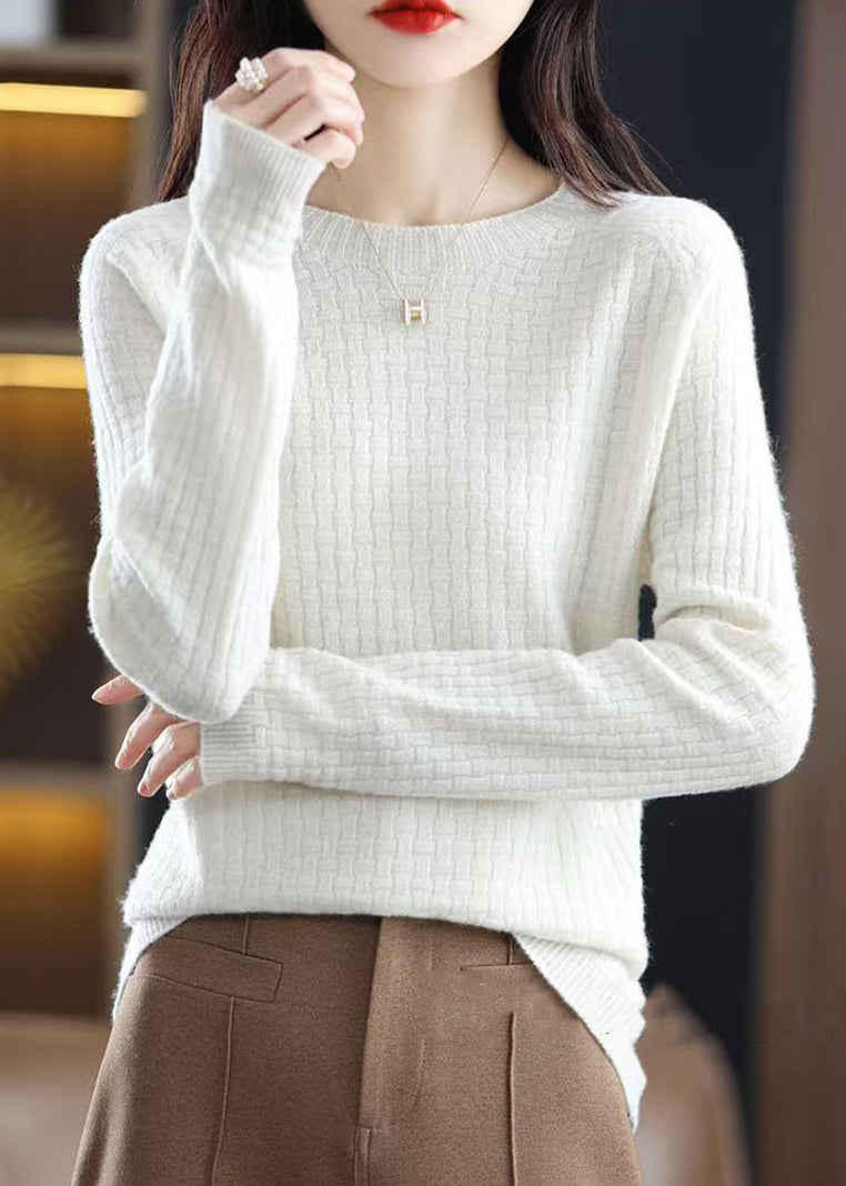 Beautiful Pink O Neck Solid Cotton Knit Sweaters Fall QI016