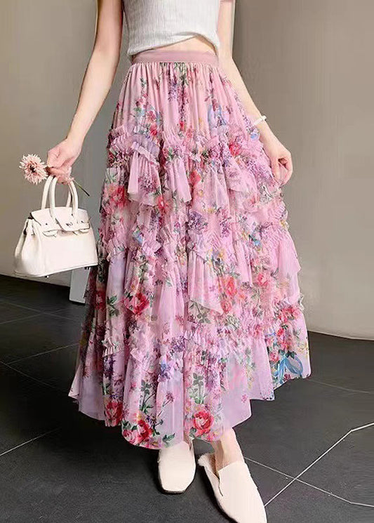 Ruffled Skirts Pink Tulle Patchwork Beautiful Asymmetrical
