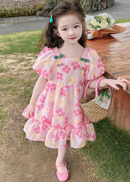 Belle robe d'été en coton rose à volants pour bébé fille TT019