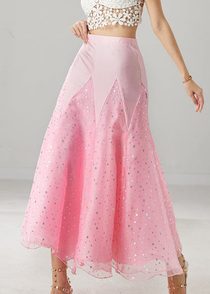 Belle jupe de danse en tulle patchwork rose avec zircons pour printemps YU1033