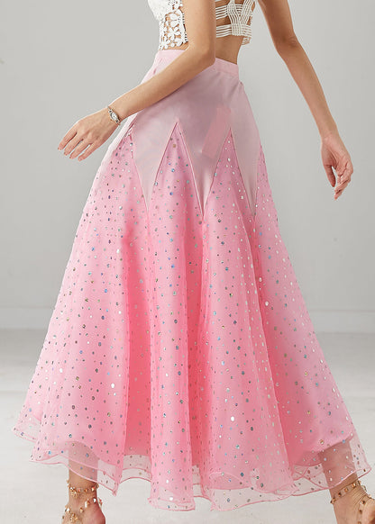 Belle jupe de danse en tulle patchwork rose avec zircons pour printemps YU1033