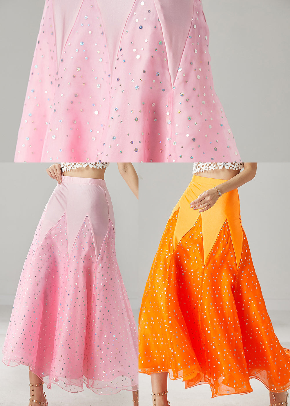 Beautiful Pink Zircon Patchwork Tulle Dance Skirt Spring YU1033