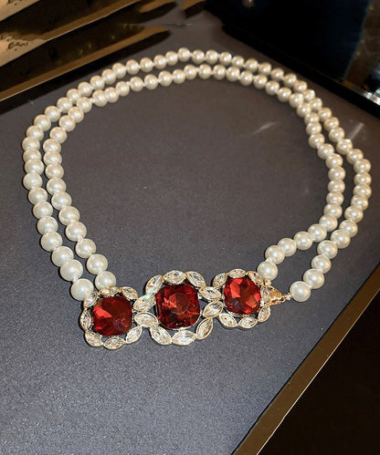 Magnifique collier de perles graduées en alliage de zircon rouge à deux couches GH1022