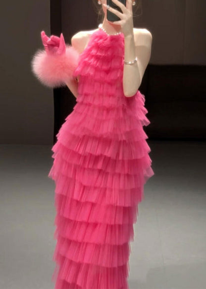 Rückenfreies Plisseekleid Einfarbig Ärmellos Schöne Rose