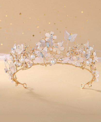 Belle couronne en or rose avec perles baroques et strass pour enfants IU033