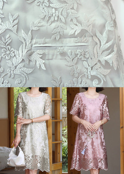 Belles robes longues en soie jacquard argentées d'été YY005