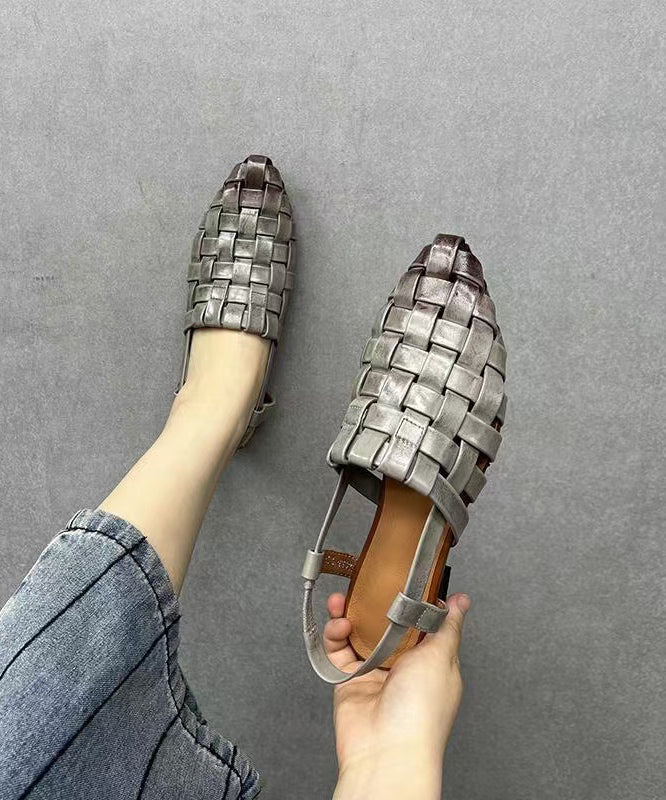 Out Grey Beautiful Splicing Sandals Hollow Chunky Leather Cowhide