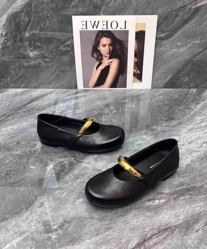 Beautiful Leather Black Shoes Comfy Faux Flat Splicing