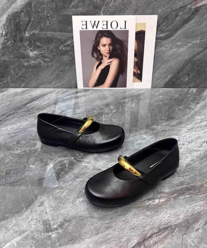 Beautiful Leather Black Shoes Comfy Faux Flat Splicing
