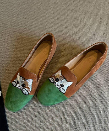 Beautiful Splicing Penny Loafers Brown Suede Embroidered YC015