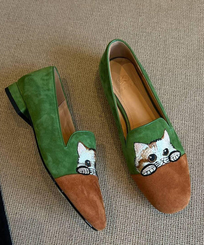 Beautiful Splicing Penny Loafers Brown Suede Embroidered YC015