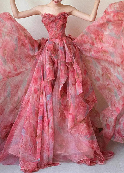 Große Taille Extra Schöner Saum Hoher Chiffon Trägerloser Druck