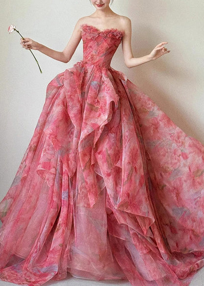 Große Taille Extra Schöner Saum Hoher Chiffon Trägerloser Druck