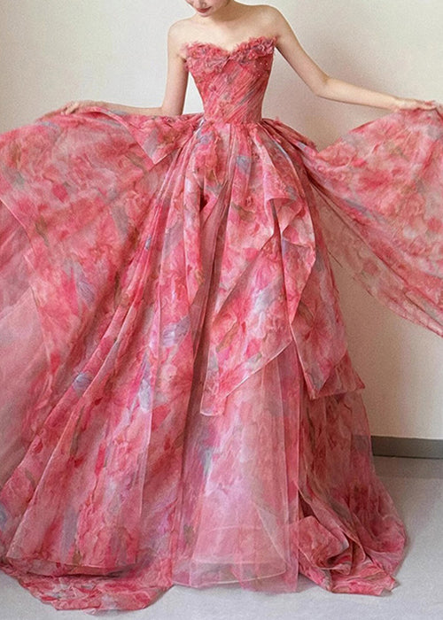 Große Taille Extra Schöner Saum Hoher Chiffon Trägerloser Druck