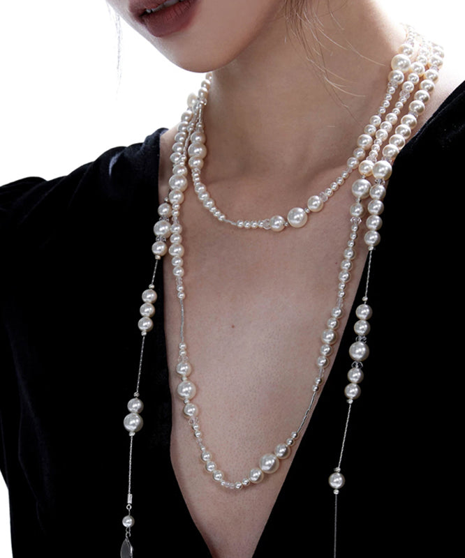 Schöne weiße Legierung Perle Kristall Gratuated Bead Halskette YR003