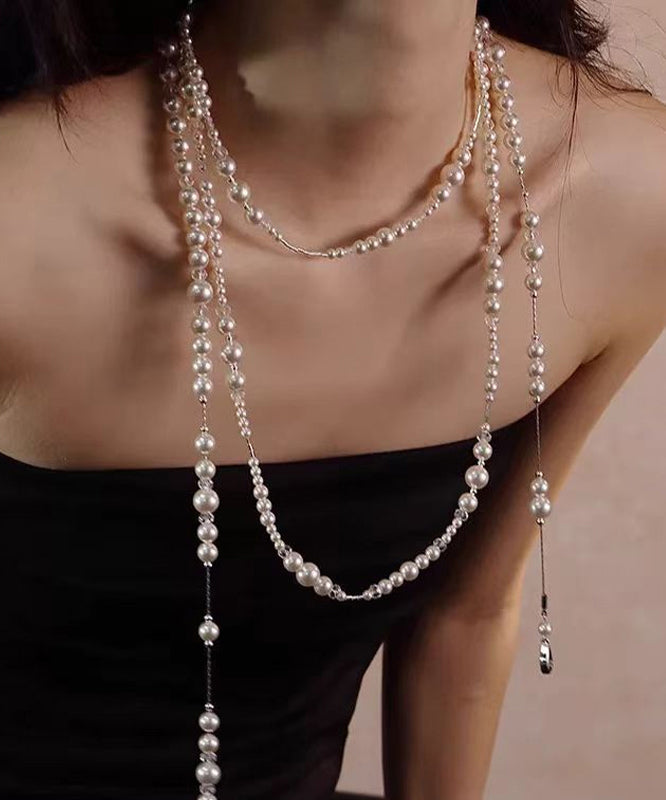 Schöne weiße Legierung Perle Kristall Gratuated Bead Halskette YR003