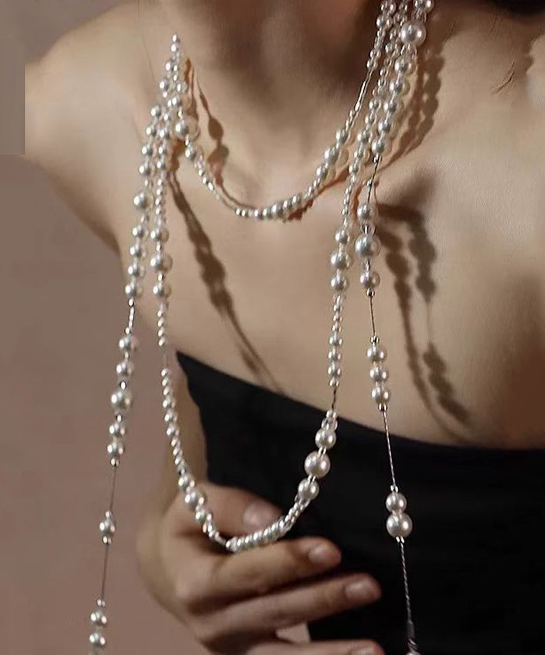 Schöne weiße Legierung Perle Kristall Gratuated Bead Halskette YR003