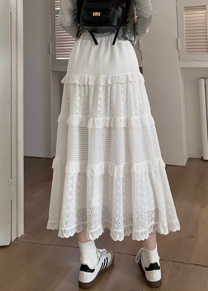 Beautiful White Ruffled Hollow Out Cotton Skirts Summer GH1091