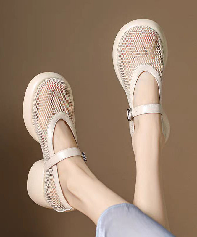 Schnalle Rindsleder Atmungsaktiv Spleißen Beige Lederband Mesh