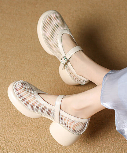 Schnalle Rindsleder Atmungsaktiv Spleißen Beige Lederband Mesh