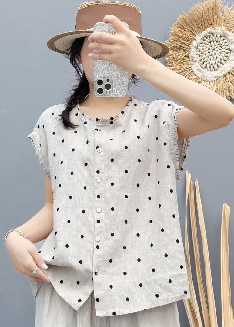 Gilet de plage surdimensionné sans manches en lin beige à pois