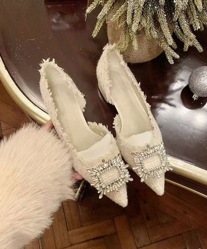 Französisch Beige Schuhe Füße Zirkon Spitz Spleißen Flache